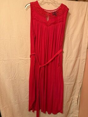 Lane Bryant Red Sleeveless Maxi Dress with Crochet Yoke